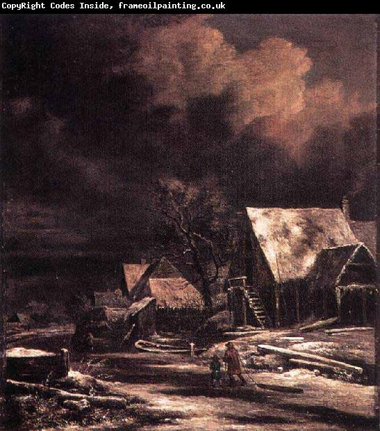 Jacob Isaacksz. van Ruisdael Village in Winter by Moonlight